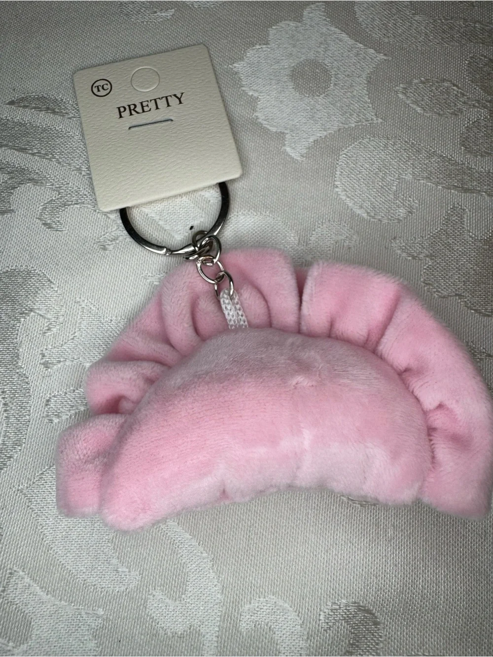 NWT Pretty light pink plush dumpling keychain bag charm